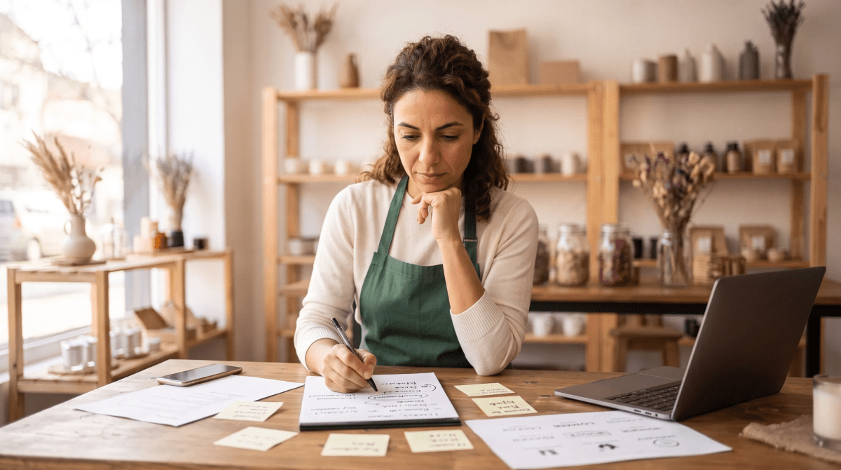 Candle and fragrance shop owner brainstorming business name ideas