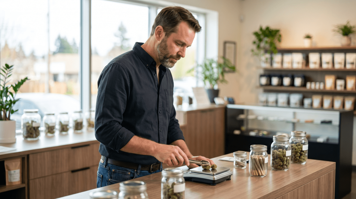 Cannabis dispensary owner working on their business