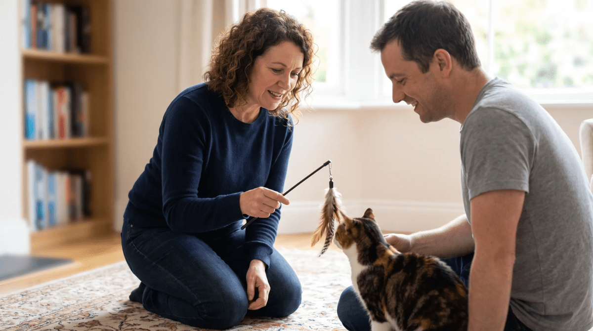 Cat behavior consultant observing a cat during an in-home session