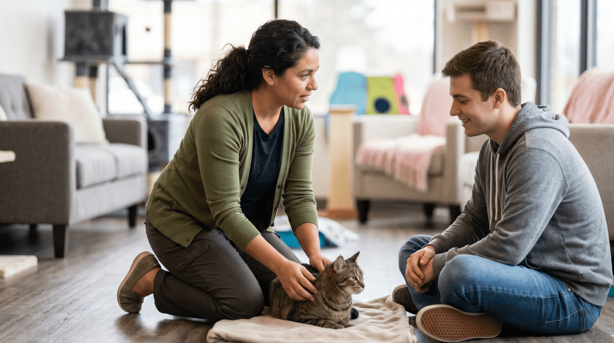 Cat cafe owner running a cat cafe and pet-friendly coffee shop business