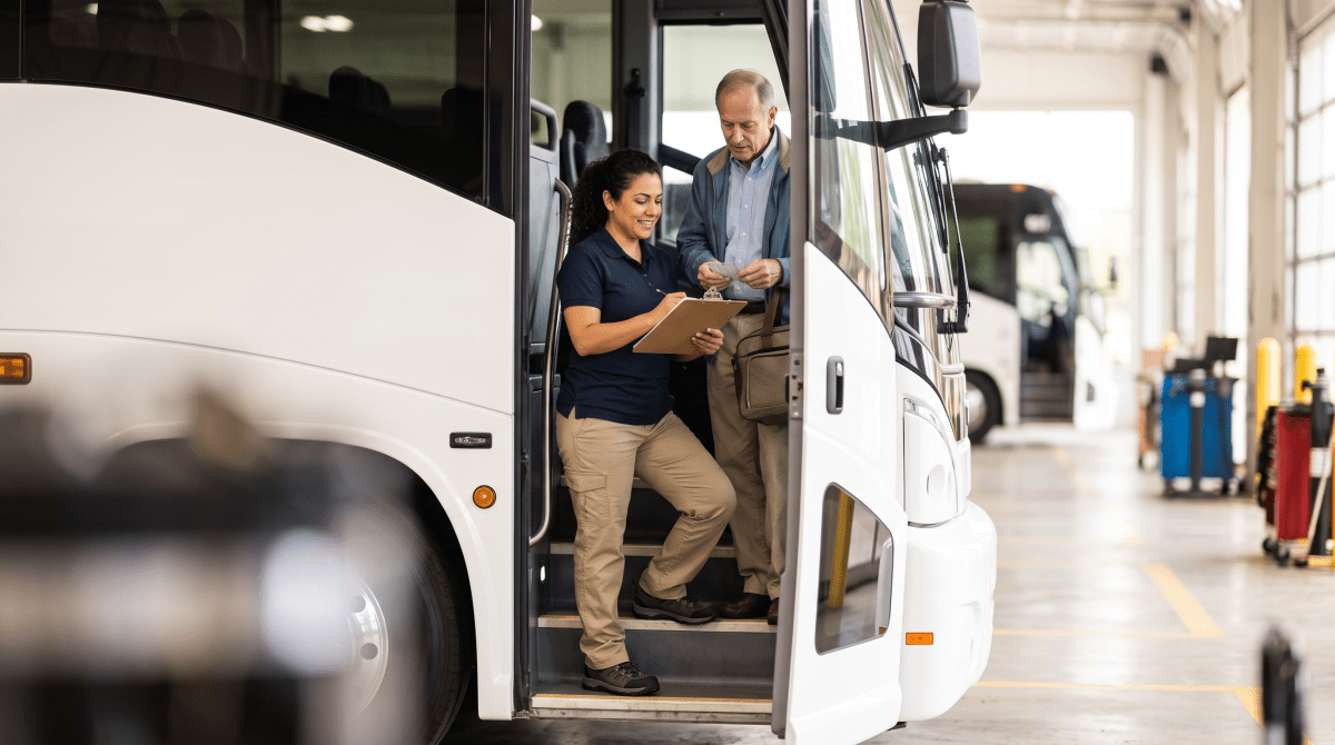 Charter bus service owner working on their new business idea