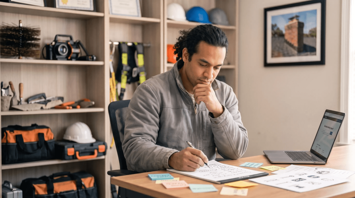 Chimney repair owner brainstorming business name ideas