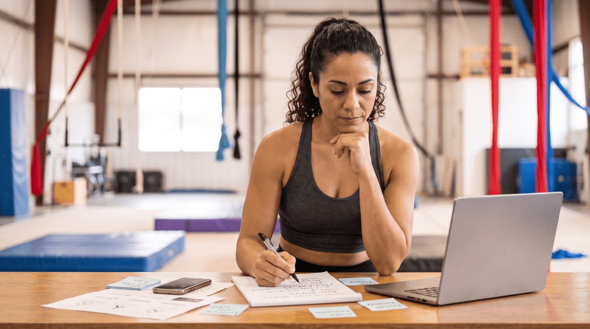 Circus arts school owner brainstorming business name ideas