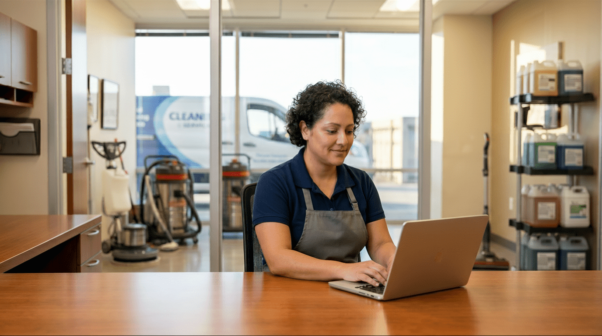 Commercial cleaning owner registering a cleaning business as an LLC from office