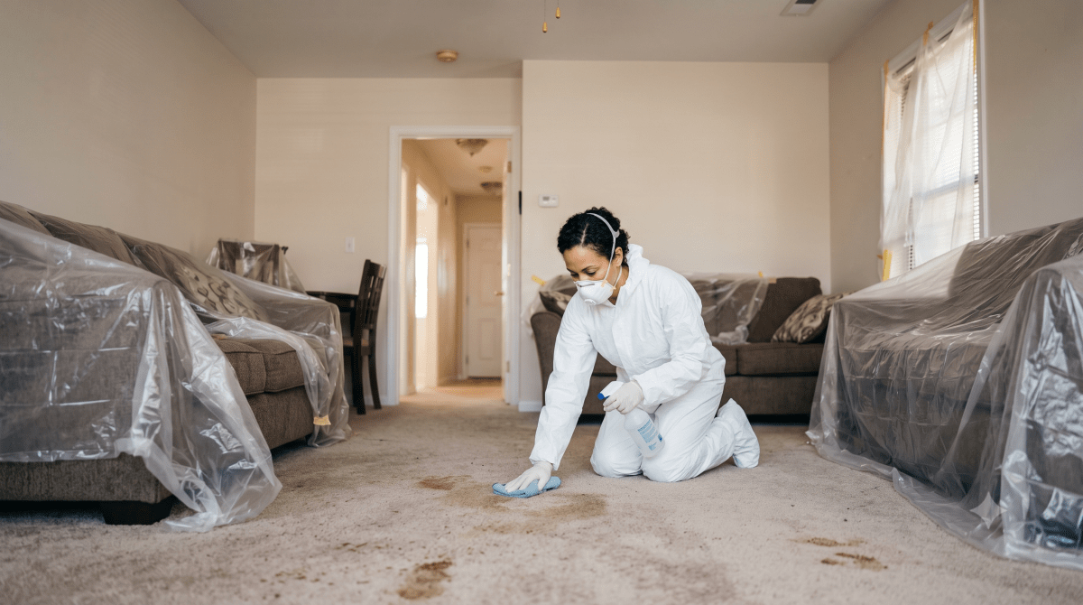Crime scene cleanup business owner cleaning up a crime scene