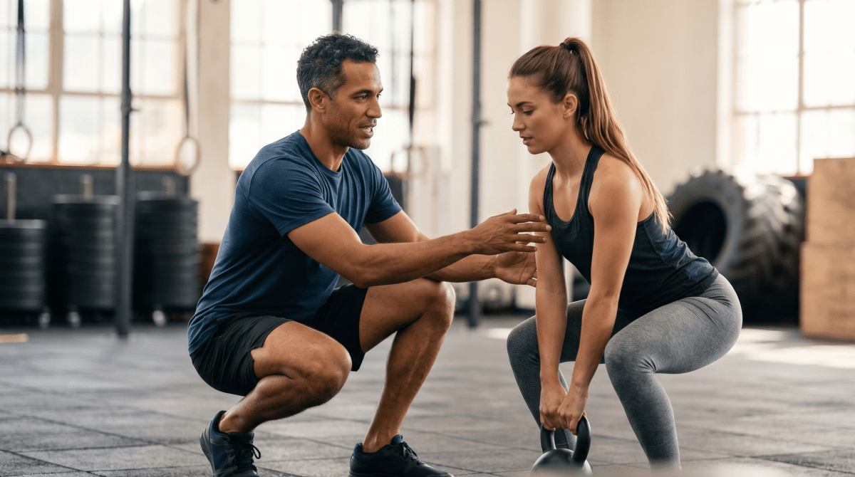 CrossFit gym owner coaching a CrossFit fitness class at a training facility