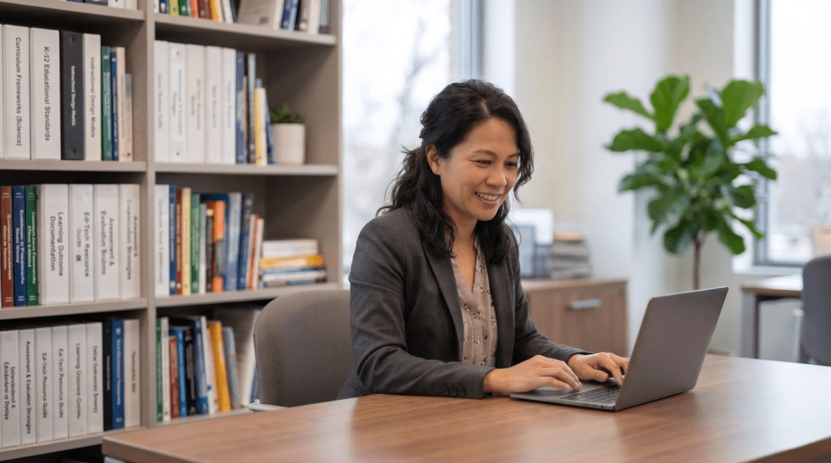 Curriculum consultant starting an education consulting business LLC from desk