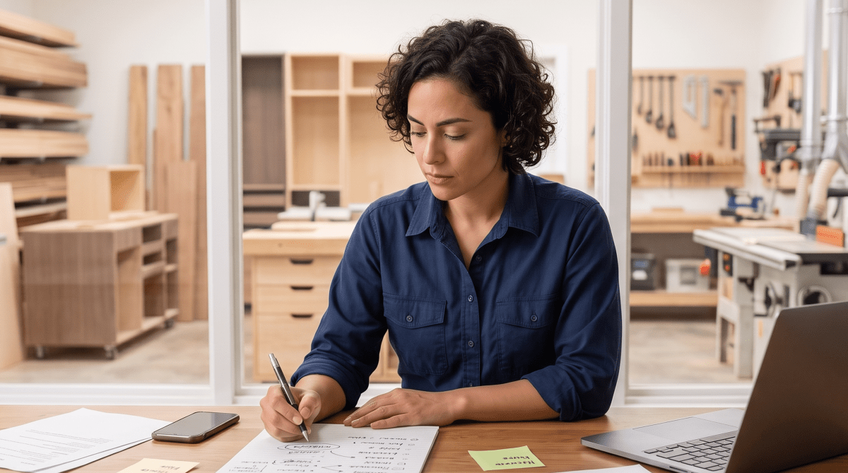 Custom millwork owner brainstorming business name ideas