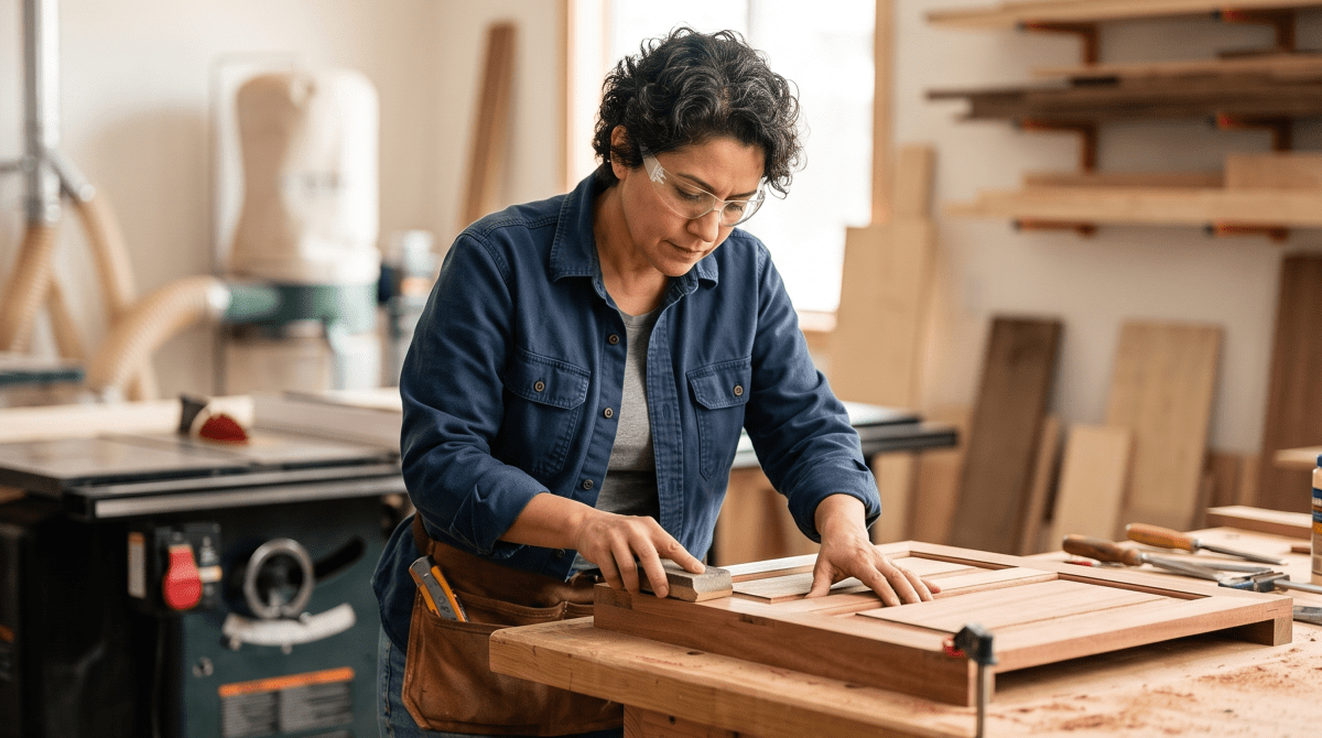 Custom millwork business owner crafting custom millwork