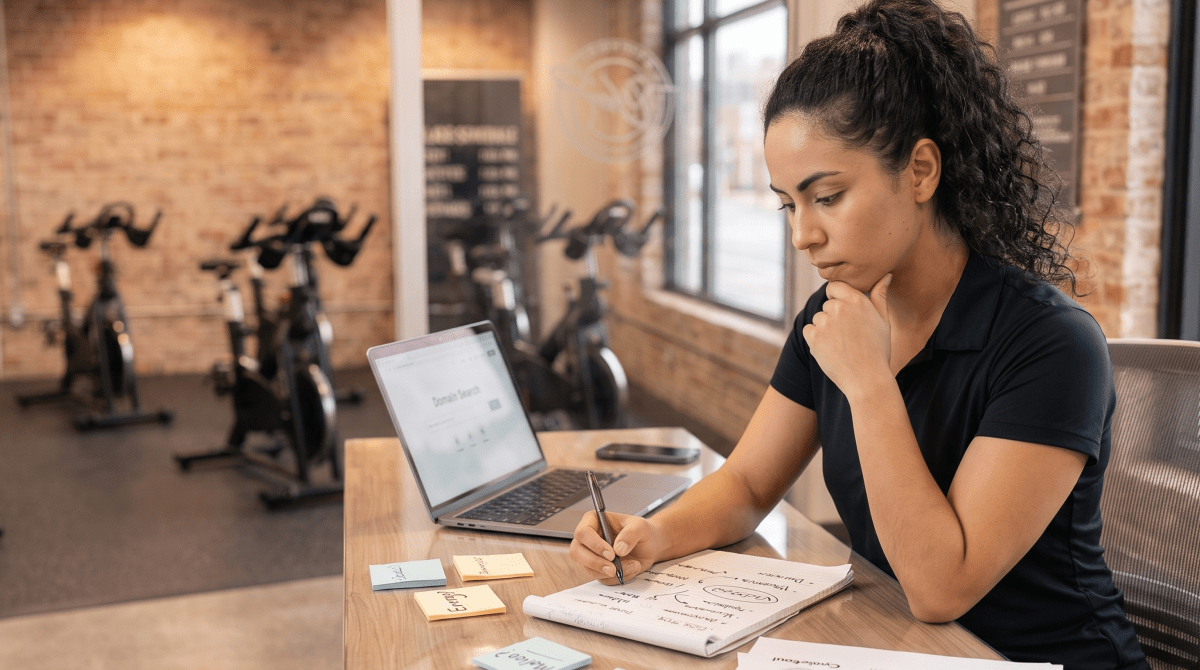 Cycling studio owner brainstorming business name ideas