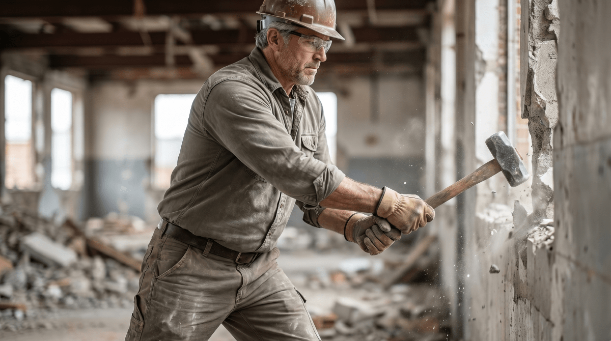 Demolition contractor demolishing a structure for a commercial or residential demolition business