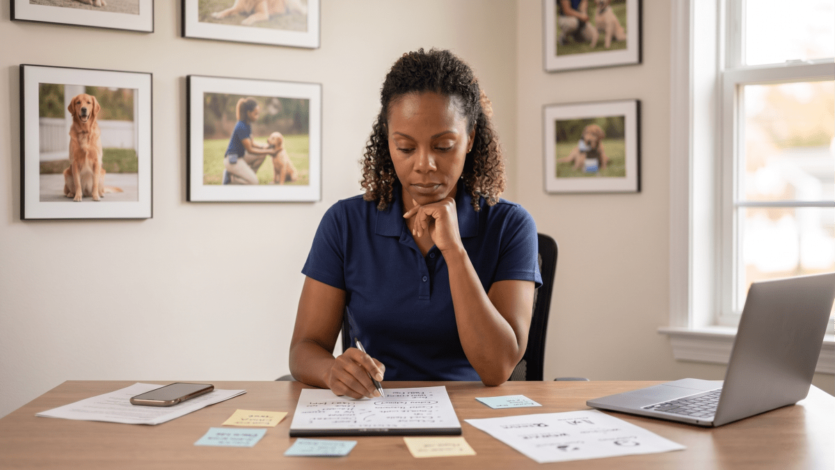 Dog behavior consultant creating business name ideas for an LLC