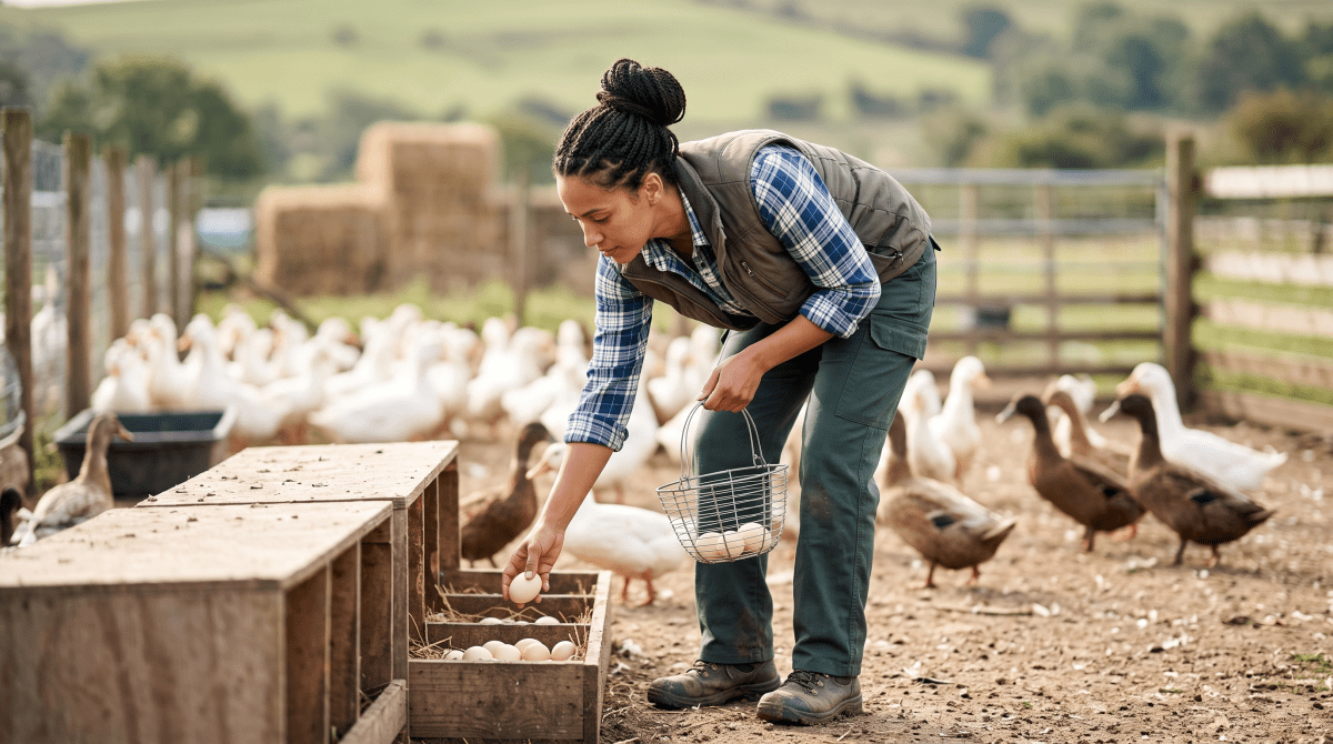 Duck egg farm owner working on their new business idea