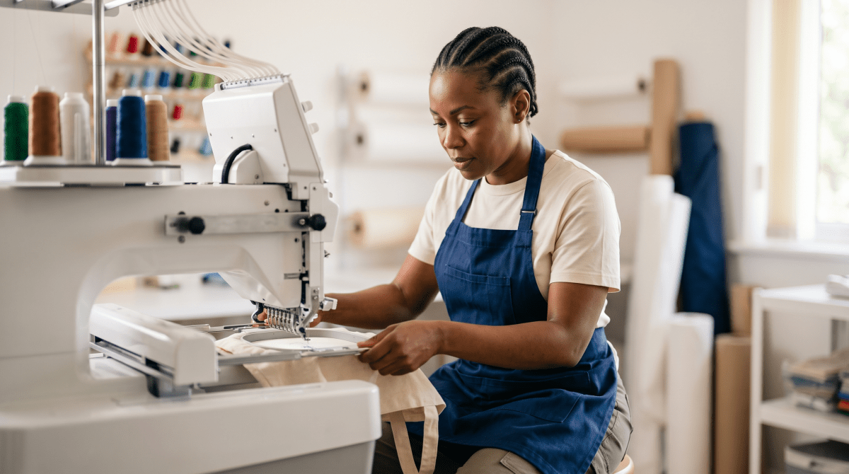 Embroidery owner starting a business.