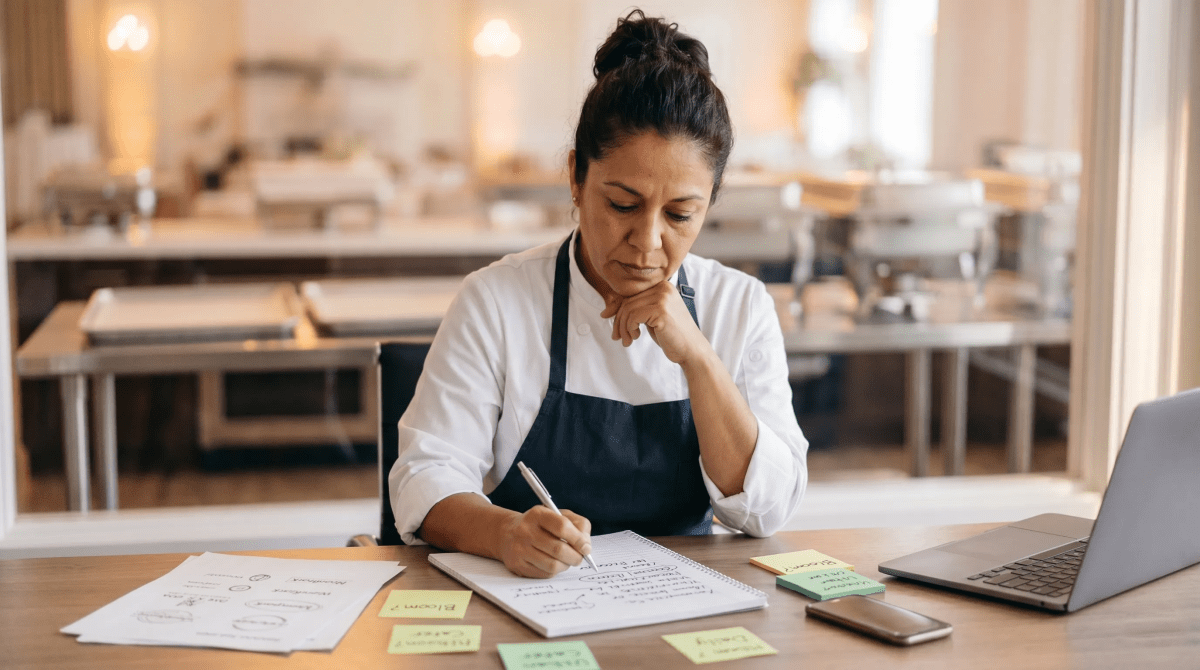Event catering business owner reviewing LLC name ideas