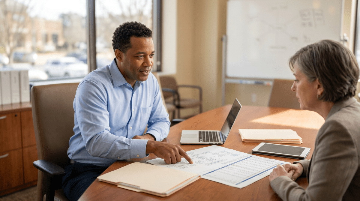 Exit planning consultant advising a business owner on succession and business transition strategies