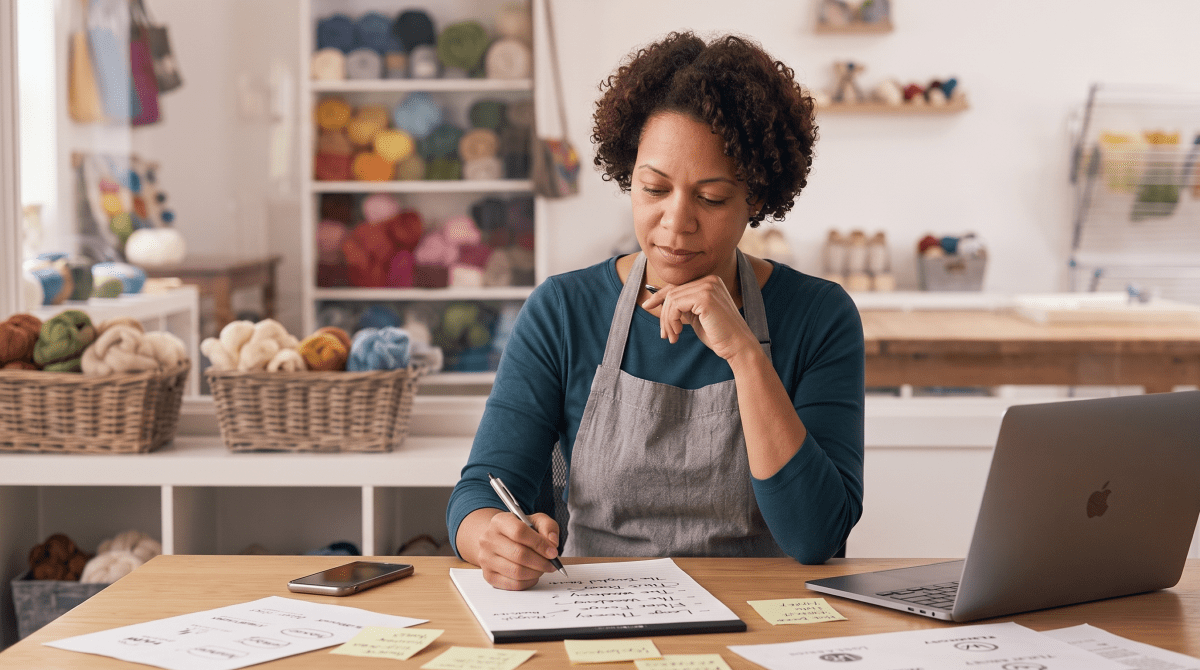 Felting studio owner brainstorming business name ideas