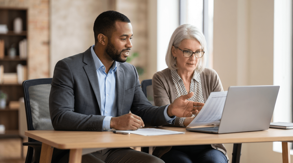 Financial advisor meeting with a client to discuss financial planning and investment strategies