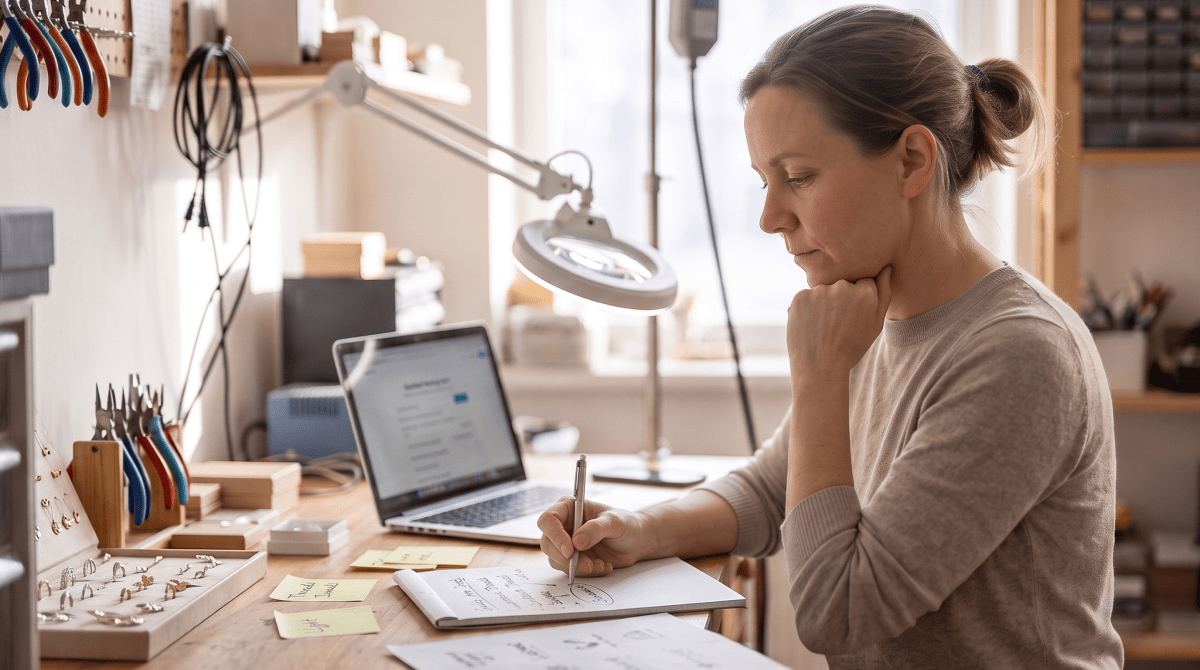 Fine jewelry owner brainstorming business name ideas