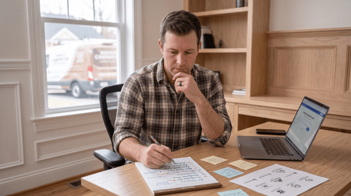 Finish carpentry owner brainstorming business name ideas