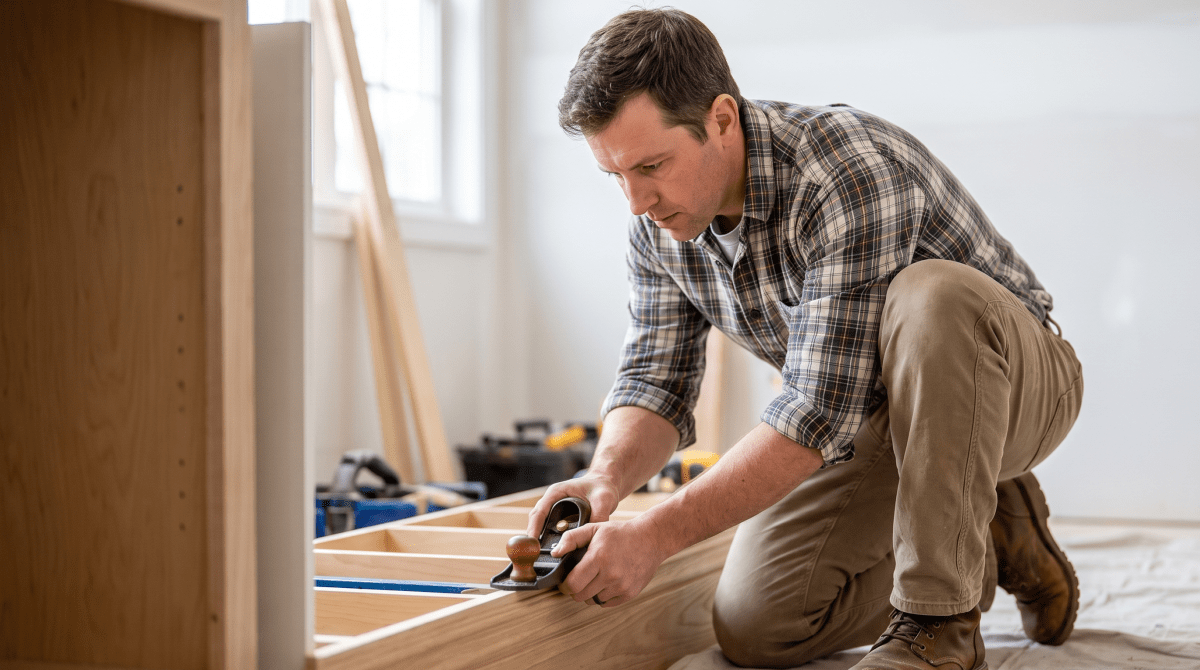 Finish carpentry business owner doing finish carpentry work