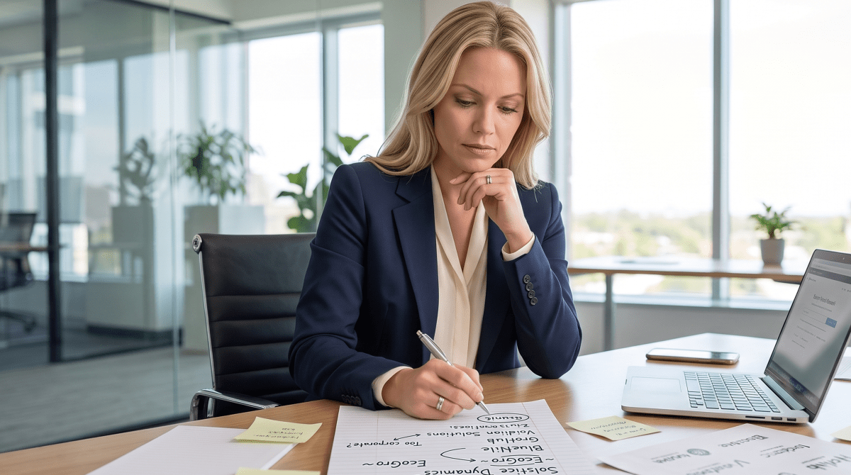 Fintech SaaS business owner brainstorming business name ideas