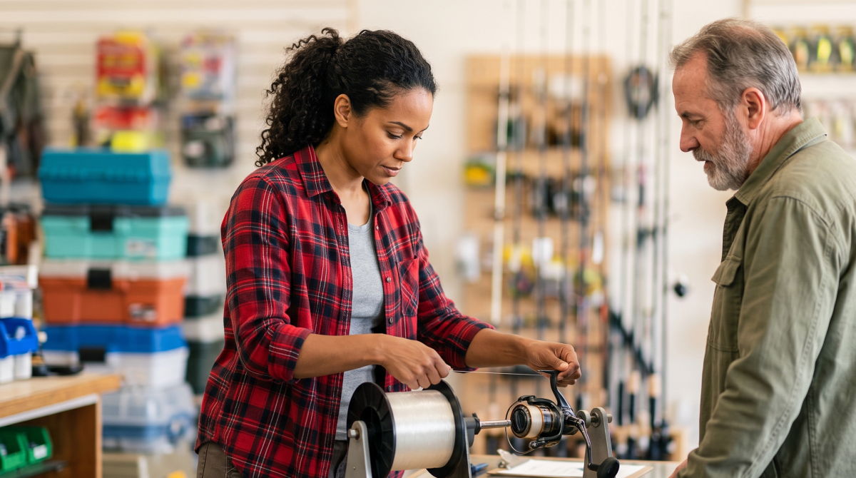 Fishing tackle shop owner running a fishing tackle shop