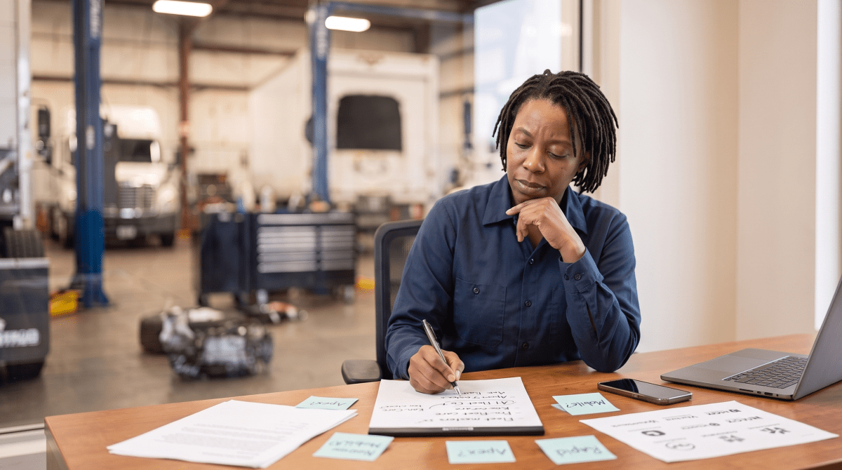 Fleet maintenance service owner brainstorming business name ideas