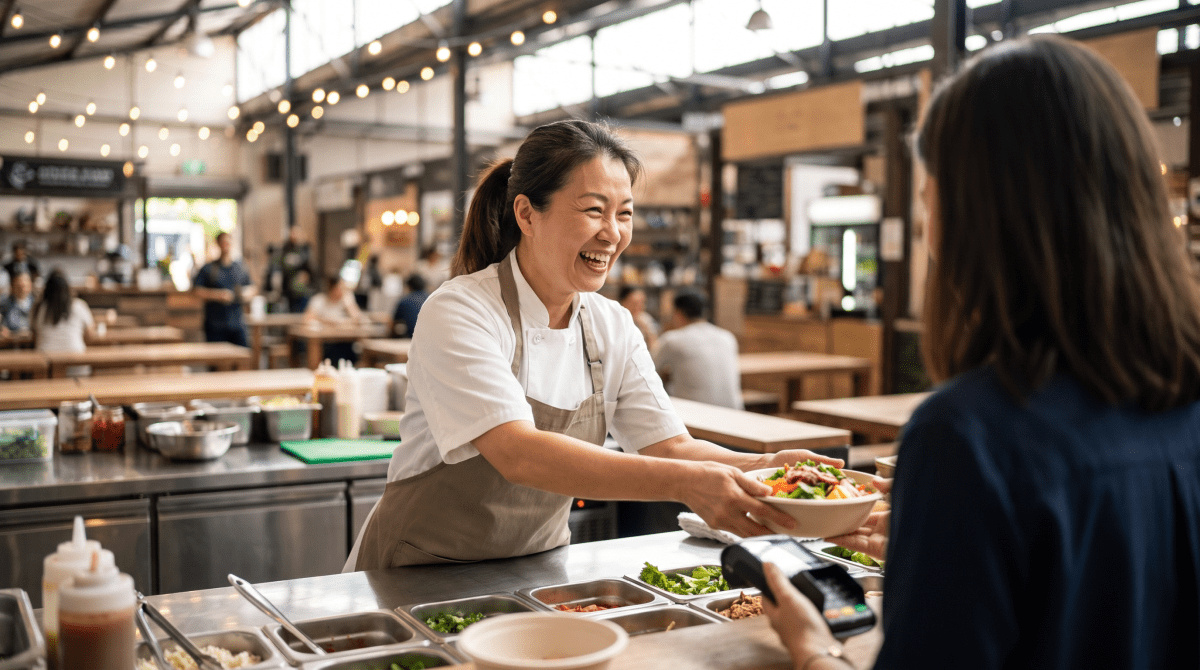 Food hall business owner working on their new business idea