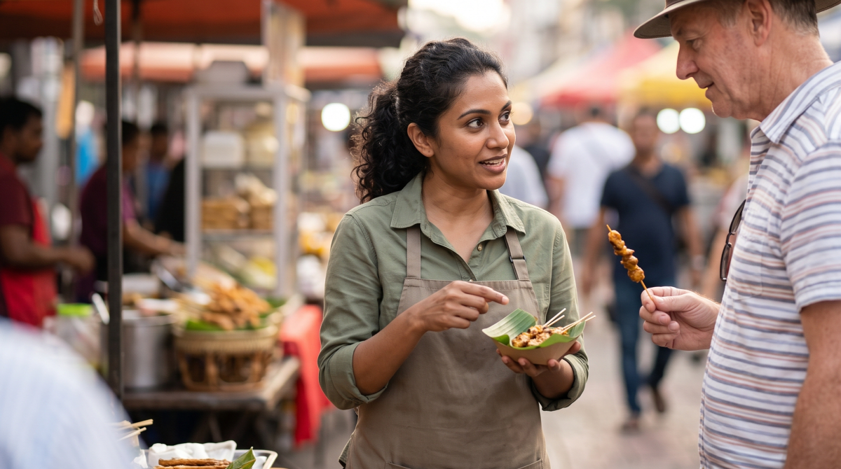 Food tour business owner leading a food tour