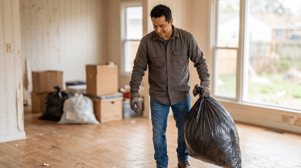 Foreclosure cleanup business owner cleaning up a foreclosed property