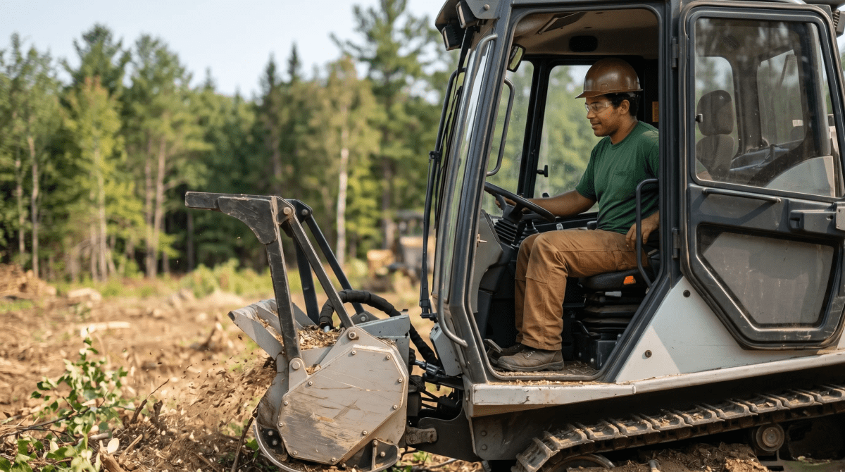Forestry mulching business owner mulching land for a land clearing and forestry services company