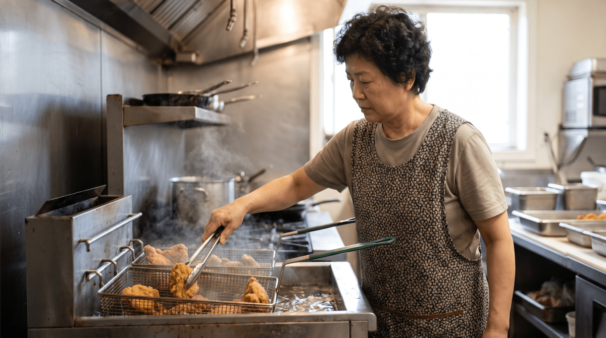 Fried chicken restaurant owner preparing fried chicken