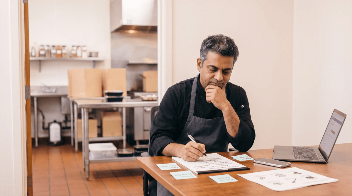 Ghost kitchen owner brainstorming business name ideas