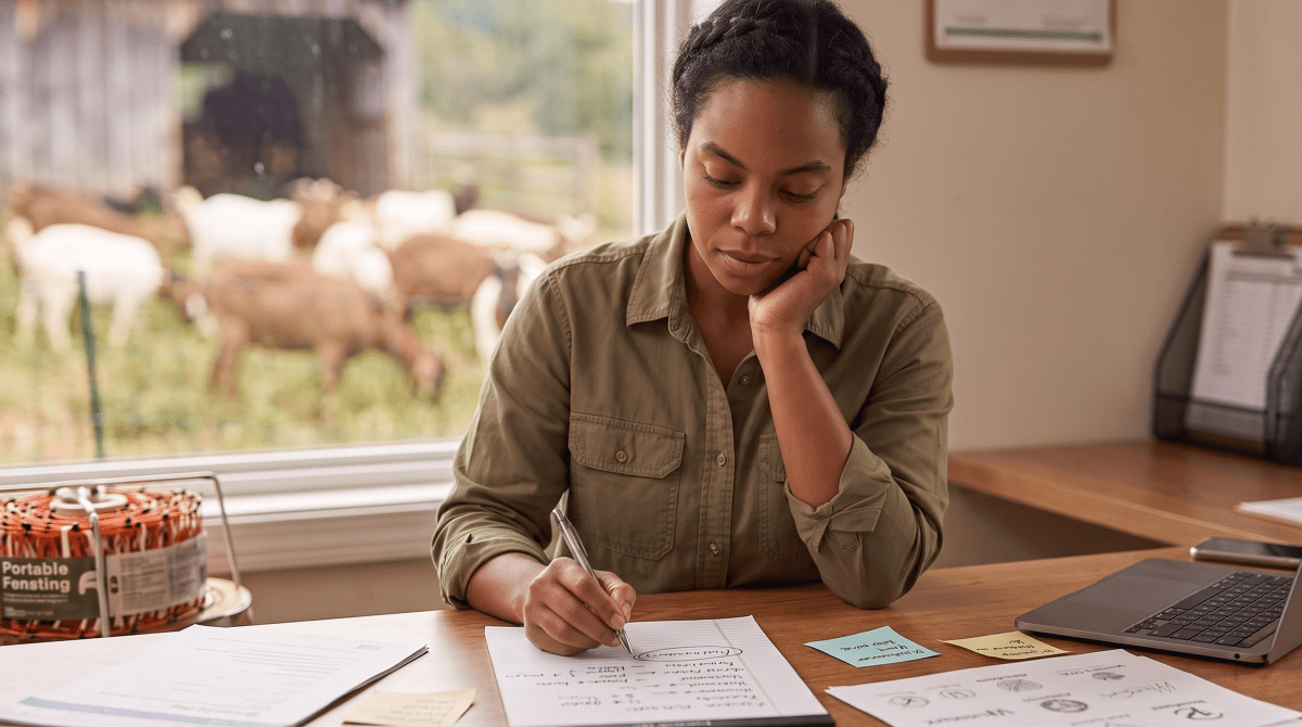 Goat landscaping owner brainstorming business name ideas