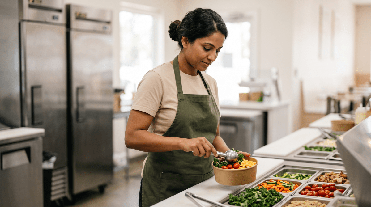Healthy fast casual restaurant owner working on their business