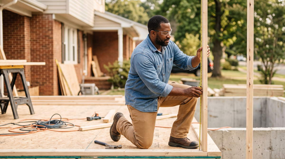Home addition business owner building a home addition
