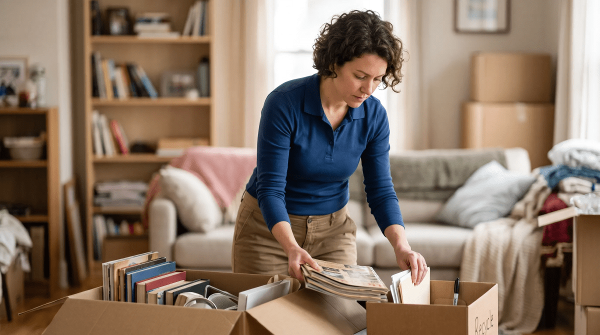 Home decluttering specialist organizing for a client