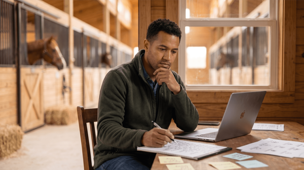 Horse boarding stable owner reviewing LLC name ideas