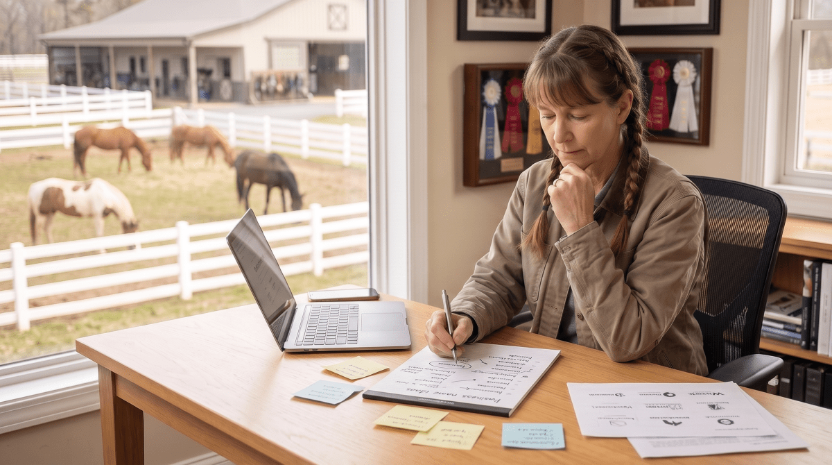 Horse lease business owner brainstorming business name ideas