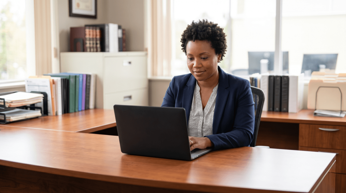 Immigration consultant registering an immigration consulting business as an LLC on laptop
