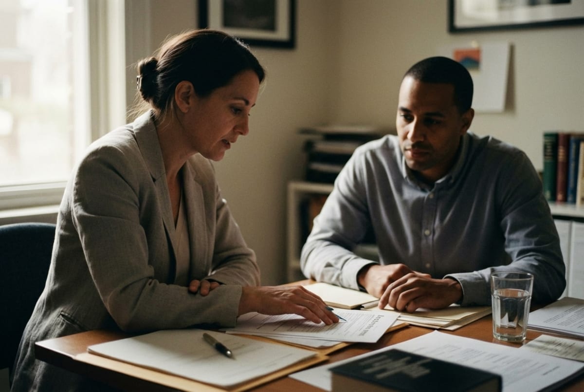 Immigration consultant meeting with a client to discuss visa applications and immigration paperwork