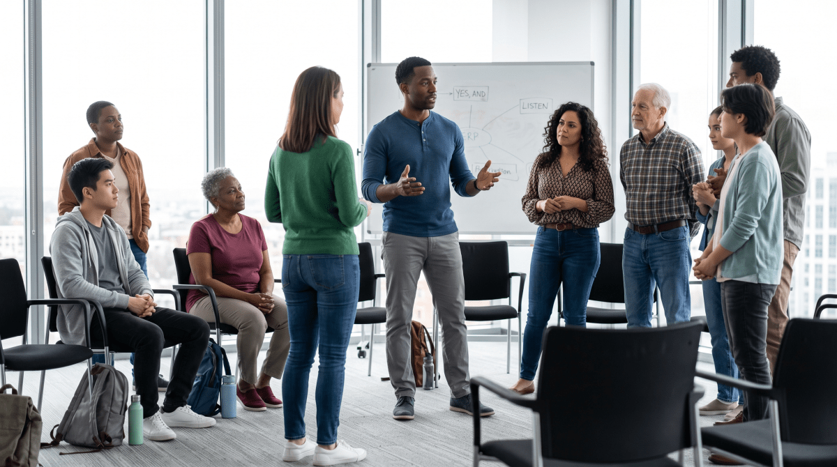 Improv comedy class owner working on their new business idea