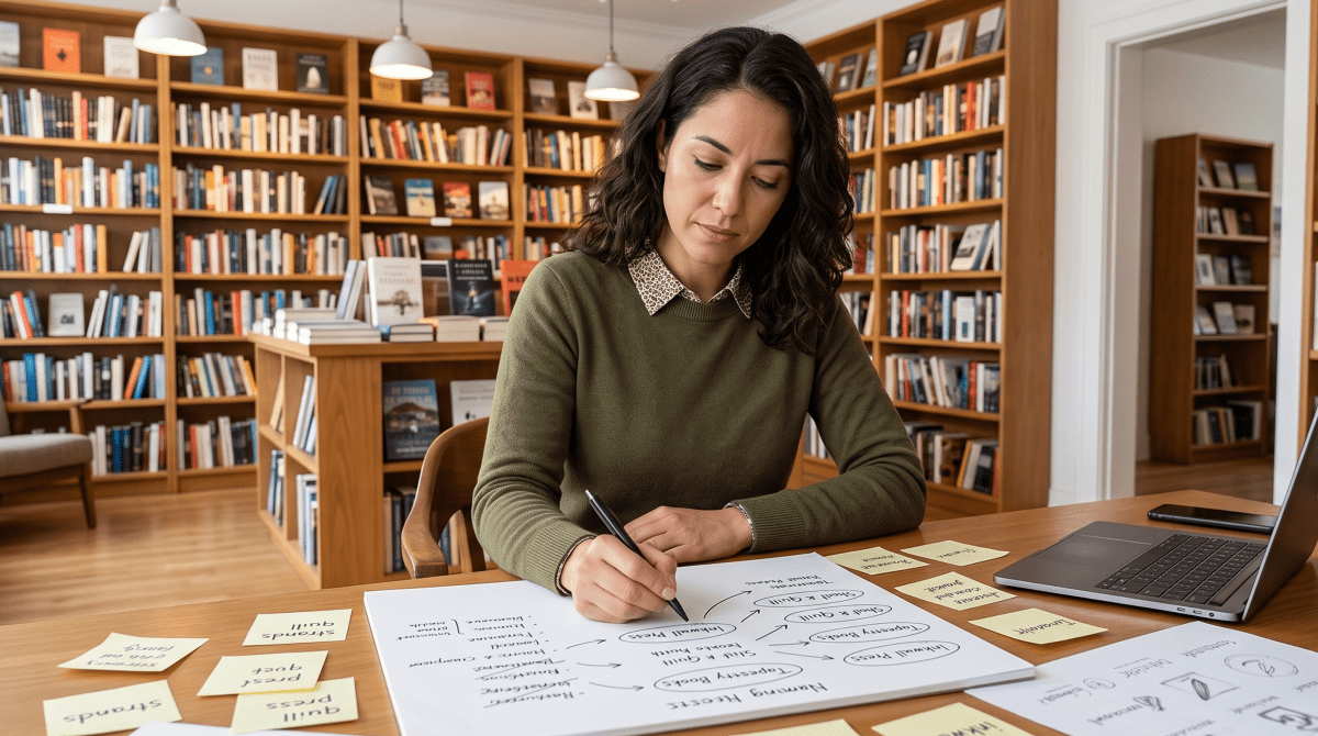 Independent bookshop business owner brainstorming business name ideas