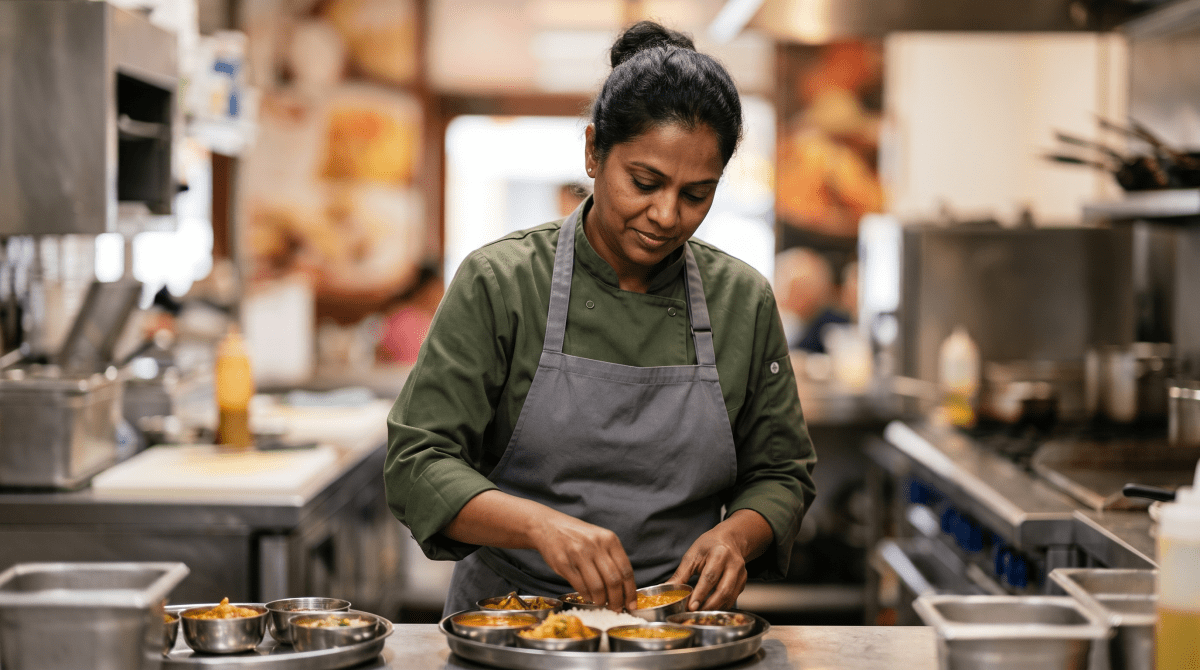 Indian restaurant owner working on their business