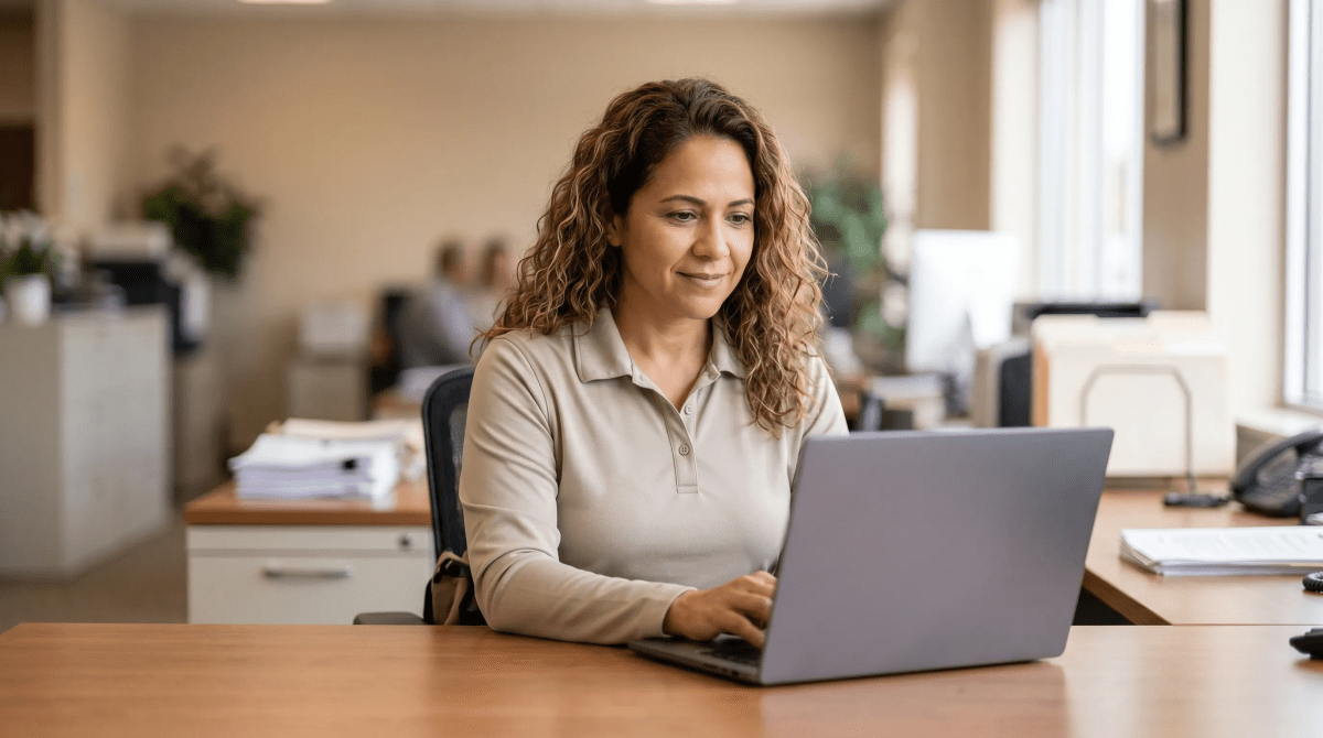 Insurance adjuster registering an insurance business as an LLC on a laptop