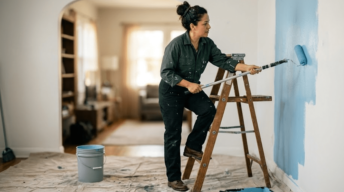 Interior painting contractor painting a room for a residential painting business