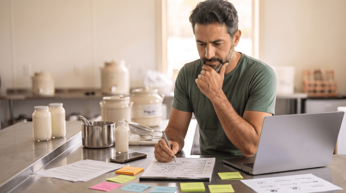 Kefir brand owner brainstorming business name ideas