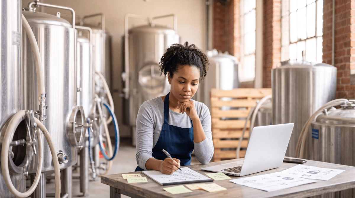 Kombucha brewery owner brainstorming business name ideas