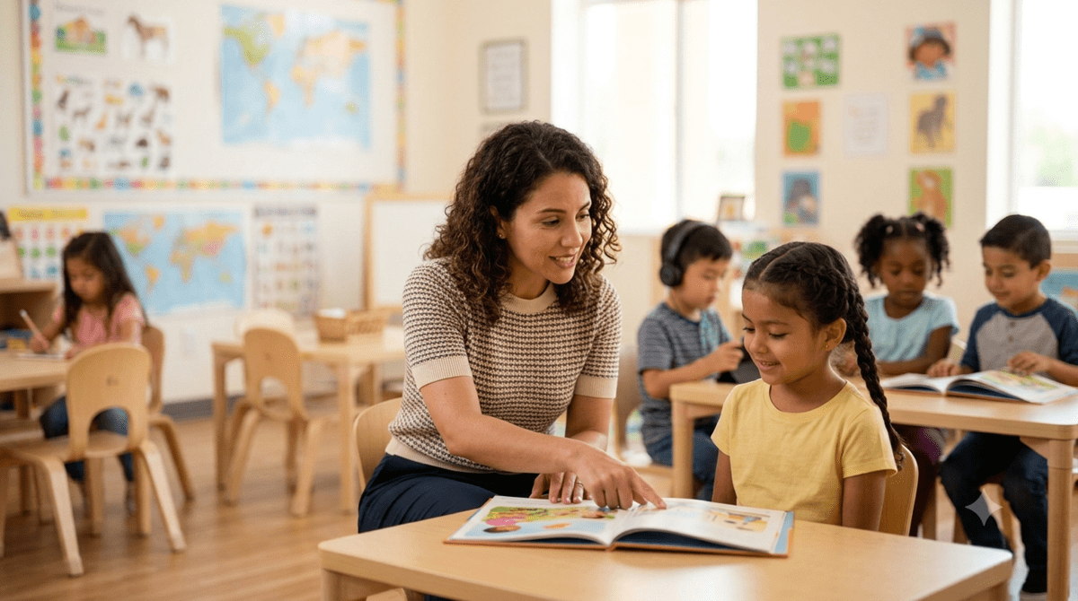 Language immersion school owner teaching a language immersion class